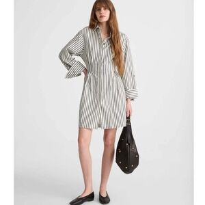 NWT Madewell Tucked Mini Shirtdress Grey Variegated‎ Stripe 14 Coastal Nautical